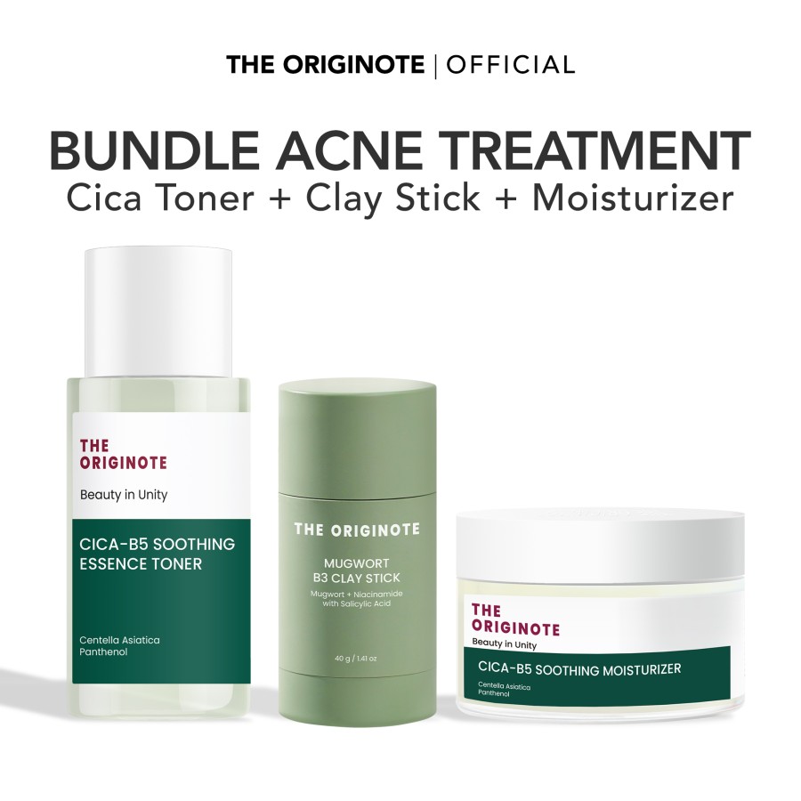 The Originote Bundle Acne Treatment - Soothing Toner + Soothing Moisturizer + Mugwort B3 Clay Stick - Perawatan wajah berjerawat